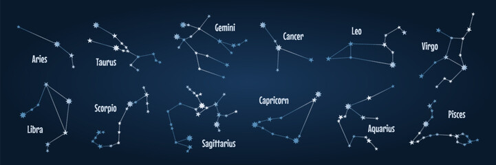 Set of zodiac constellation map. Astrology vector illustration © Julia Bilevych