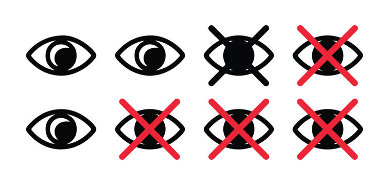 Collection of eye icons, some with red crosses indicating a hidden or disabled view feature.