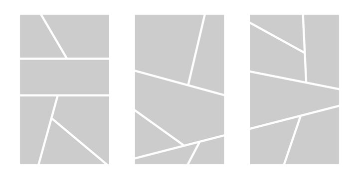 Image collage layout template. Grey mosaic mood board grid collection. Picture frame set. Photo album idea for banner, poster, comic page, flyer, brochure, booklet, memory wall design. Vector pack