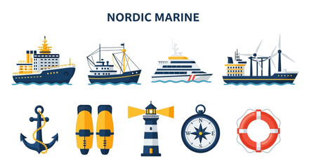 Nordic marine vessels and nautical icons. © Faisal