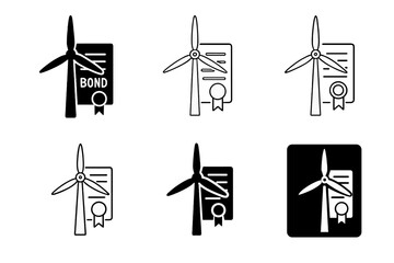 Fototapeta premium Green Bonds Logos. Green bonds. Icon set. Set Logo of green bonds: wind turbine overlaying a ribboned bond. harmonious logo variations of the same emblematic