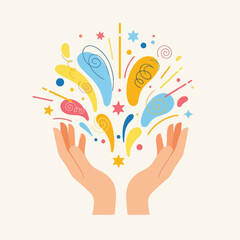 Colorful celebration burst depicted with hands and festive elements © Jumar