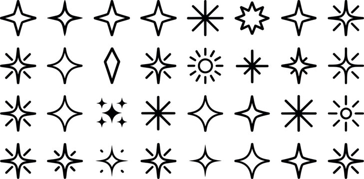 Collection of Various Starburst and Sparkle Graphic Design Elements Isolated