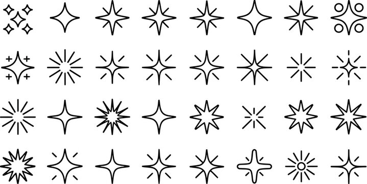 Collection of various geometric star and asterisk symbols designs isolated on transparent