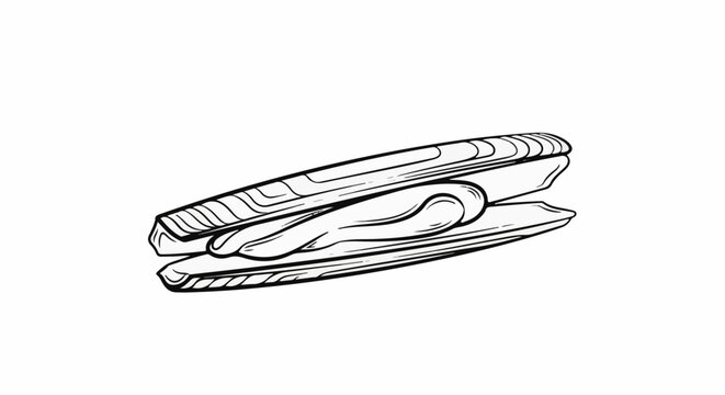 Black and white line drawing of two razor clams with shells slightly open