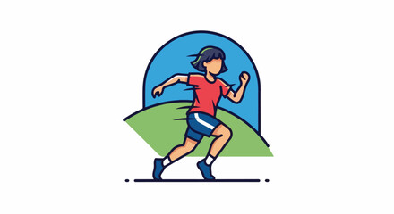 Fototapeta premium Person running outdoors on green grass under blue arch