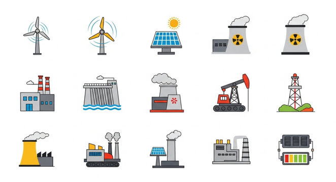 Diverse Energy Sources - Wind, Solar, Nuclear, and Fossil Fuels.