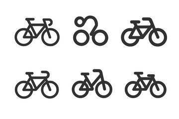 Obraz premium Geometric Bicycle Icons. Traffic Rule Infographic. Set Logo of Bicycle Icon: Minimal outline, Abstract geometric, Negative space, Flat solid, Symmetrical form,