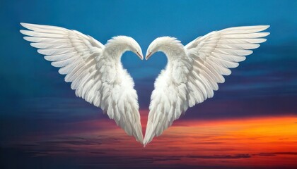 Fototapeta premium Angel Wings Forming Heart Shape Against a Colorful Sky.