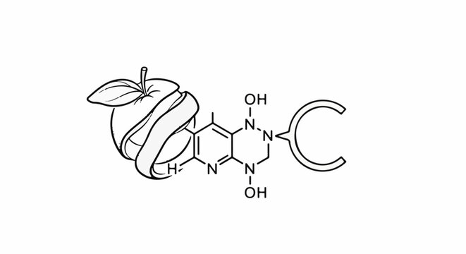 Stylized apple fused with chemical structure showing nitrogen and hydroxyl groups