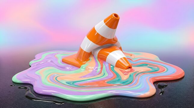 Surreal gradient plastic melting traffic cone stoper