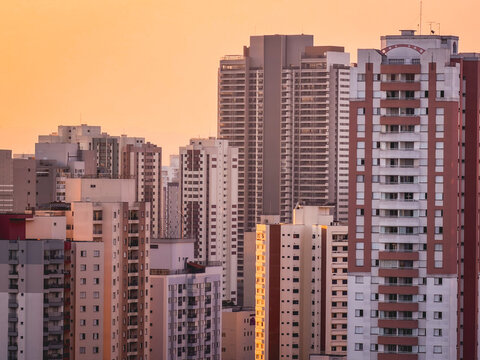 Sunset at the skyline of Sao Paulo. Tatuape, SP Brazil.