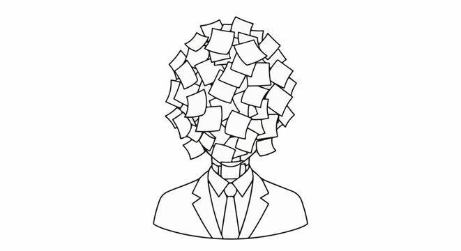 Figure in suit with head made of scattered memo papers