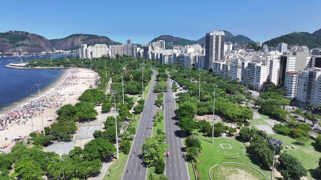 Rio De Janeiro Skyline In Rio De Janeiro Brazil. Stunning Tropical Coastline Beach Scene Viewed From Above. Town Sky Background Backgrounds Urban. Town Drone View Downtown Panoramic.