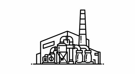 Fototapeta premium Stylized line drawing of an industrial factory complex with a tall smokestack