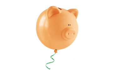 Piggy bank balloon flying away on white background - Concept of financial issues and savings © calypso77