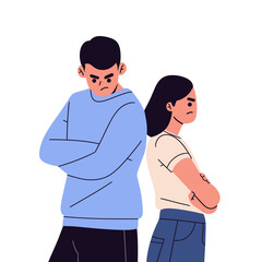 Fototapeta premium illustration shows a couple in the middle of a heated conversation, with gestures indicating frustration or disagreement. ideal for illustrating relationship struggles, communication breakdowns,