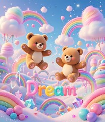 Fototapeta premium best friends teddy bear on a rainbow deer with for 3d t shirt