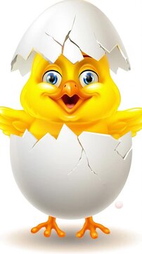 An HAPPY EASTER yellow chick cracking egg and coming out smiling