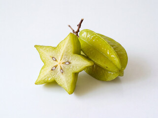 Fototapeta premium Starfruit and sliced starfruit on white background healthy food carambola transparent background