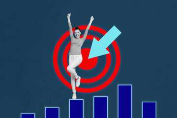 Poster image artwork banner collage of happy businesswoman stand chart development arrow progress...