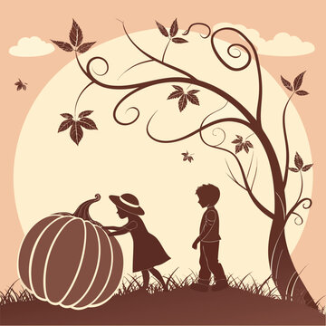 Bold black silhouette of a plump pumpkin with curling vines, perfect for fall harvest and Halloween themes.