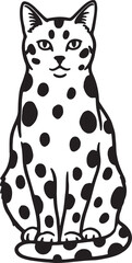 black and white illustration of a spotted cat sitting upright © GraphicGrove