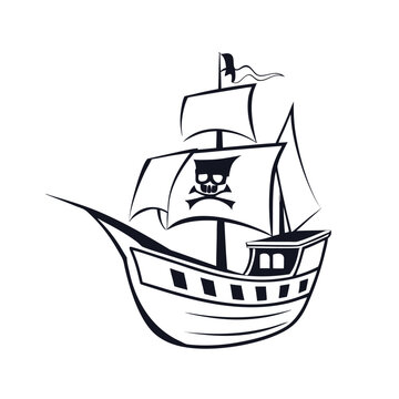 Simple black silhouette of a pirate ship with a curved hull, embodying the spirit of the sea and exploration.