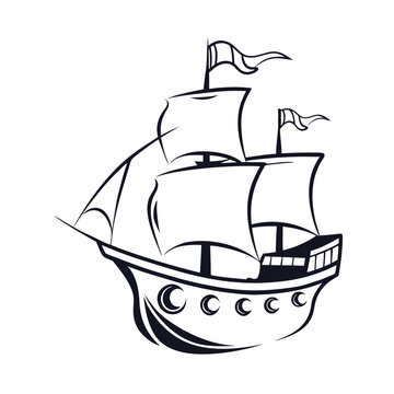 Bold pirate ship silhouette against a vibrant horizon, representing freedom and maritime journeys.