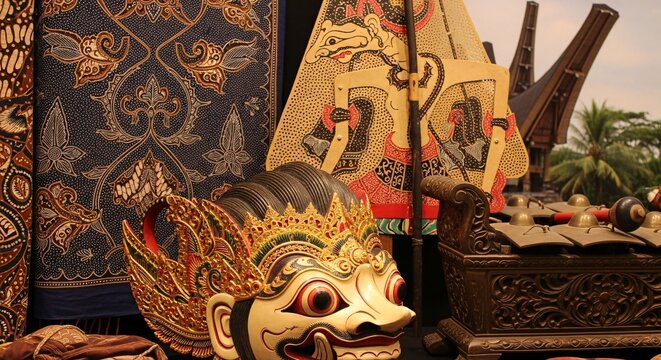 Traditional indonesian art and cultural display with shadow puppets