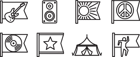 A collection of simple line drawings representing everyday objects and symbols Vector © Alex