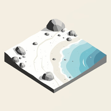 Isometric illustration of a rocky beach.