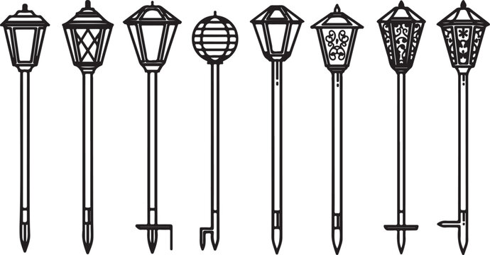 Varieties of antique desk lamps with ornate designs and adjustable arms Vector
