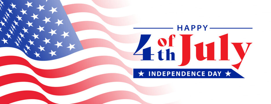 4th of July Banner Vector illustration, USA flag waving with stars design on white background with copy space