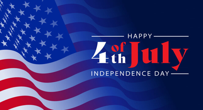 Happy 4th of July greeting Card with usa waving flag vector blue background illustration for banner, poster, social media feed, Happy USA Independence Day background
