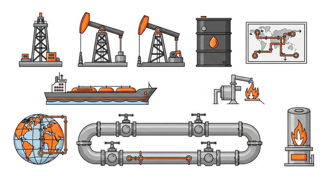 Oil Industry Pixel Art - Rigs, Barrels, Pipelines, and Global Energy.