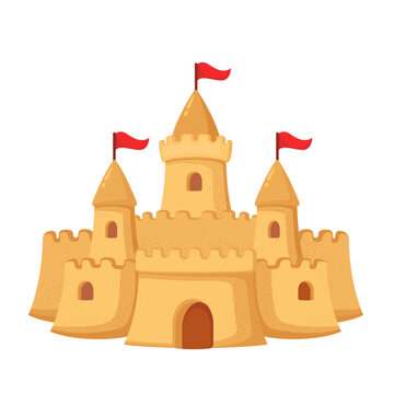 Cute Sand Castle Red flag Cartoon Vector Illustration