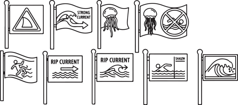 Illustrations of water currents and their dangers for swimmers Vector