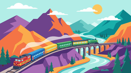 Train Crossing Mountain Bridge River. © Risqi