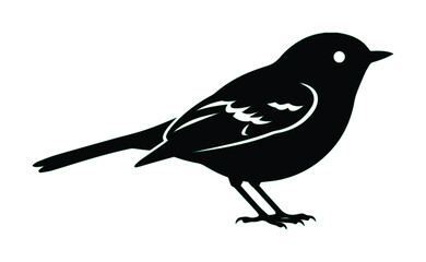 Obraz premium Elegant black bird silhouette vector, a minimalist avian design for nature themes. Simple sparrow or robin illustration, ideal for logos, icons, and graphic design projects.