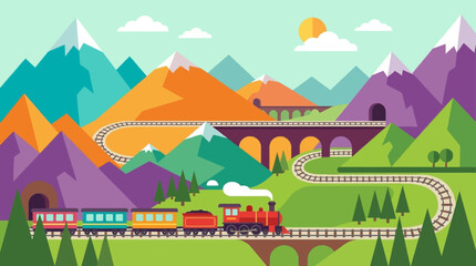 Colorful Train on Mountain Track. © Risqi