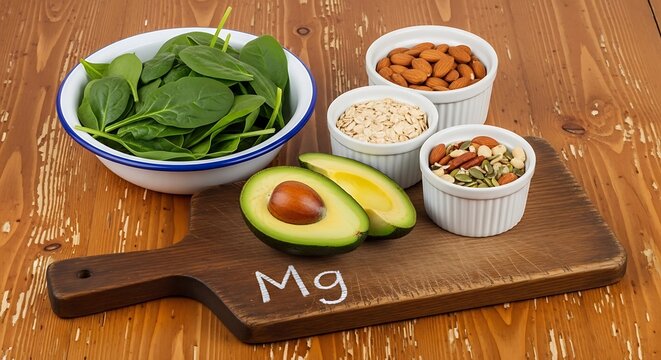 magnesium rich foods wooden cutting board