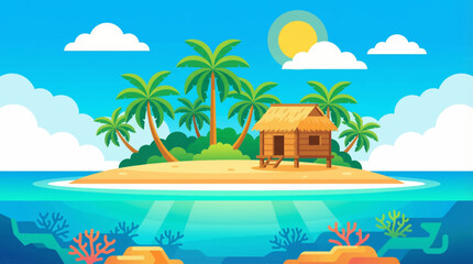 Obraz premium Tropical Island with Hut.