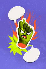 Sketch design trend artwork poster 3D photo collage of chat expression mood character emoji angry...