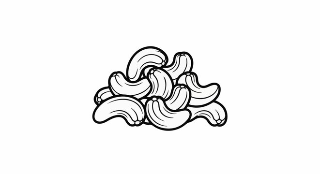 A pile of irregularly shaped cashew nuts drawn in black outline