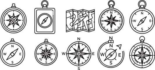 Various types of compasses and navigation tools illustrated Vector © Alex