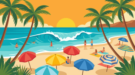 Obraz premium Beach Scene With Palm Trees.