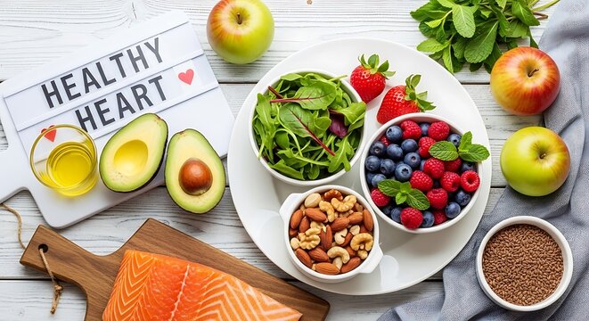 healthy heart food fresh ingredients top view