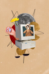 Template collage design trend artwork 3D sketch of online remote device technology obsolete...