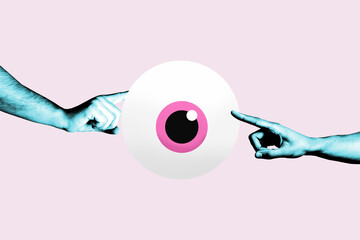 Trend template sketch design 3D photo collage of body language sign hand finger gesture touch...